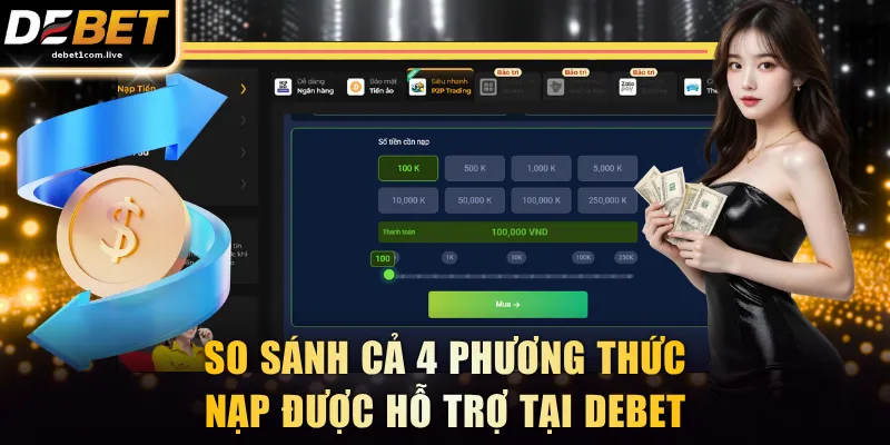 So sánh cả 4 phương thức nạp được hỗ trợ tại DEBET